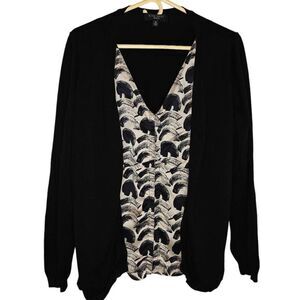 Nine West Open Front Cardigan Satin Top Sweater